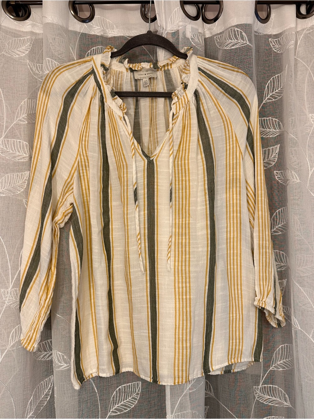 Lucky Brand Cream Blouse with Mustard & Olive Stripes - Picture 6 of 9